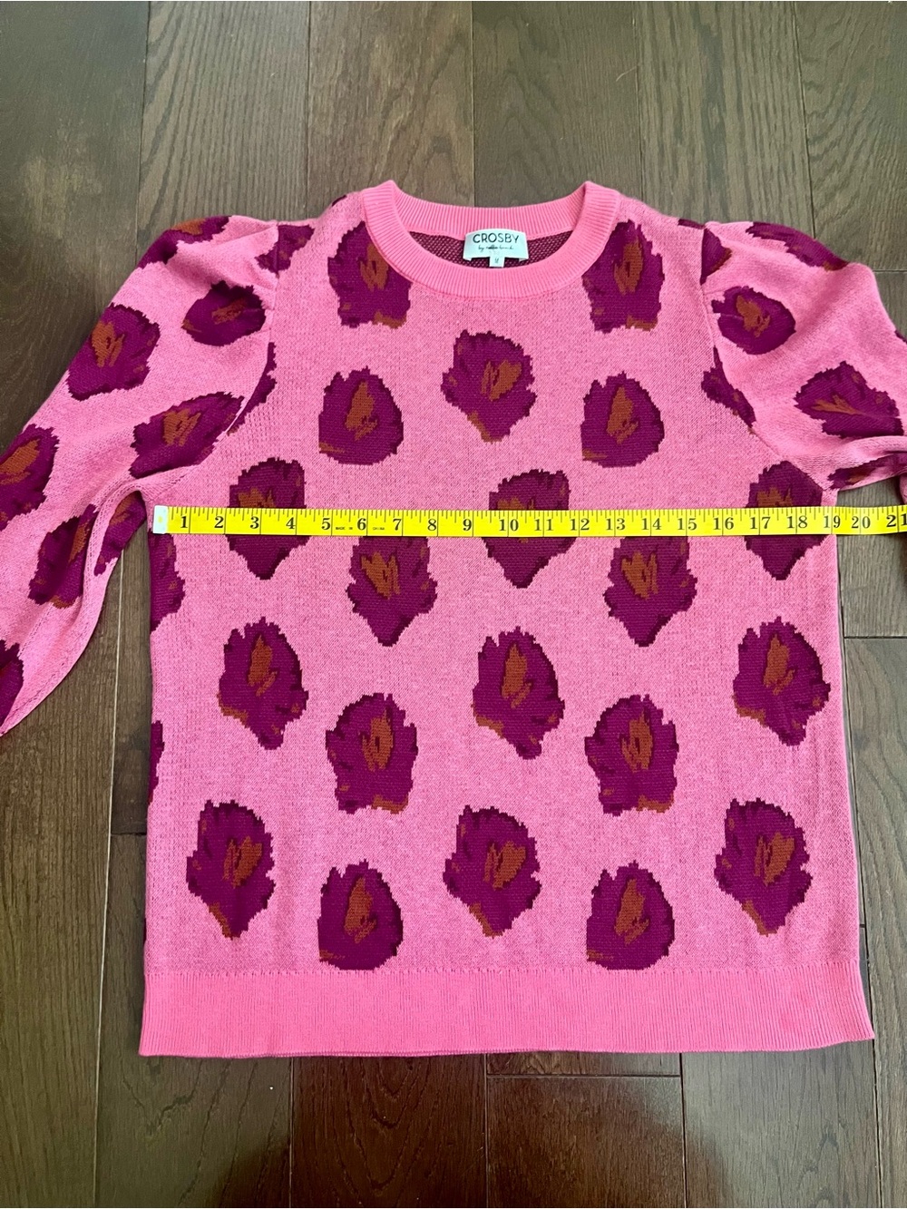 CROSBY by Mollie Burch Bright Pink Floral Jacquard Crewneck Sweater - Picture 6 of 7